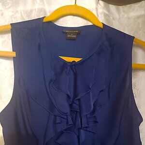 SPENSE - WOMEN’S BLUE SLEEVELESS SILKY RUFFLED FRONT BLOUSE